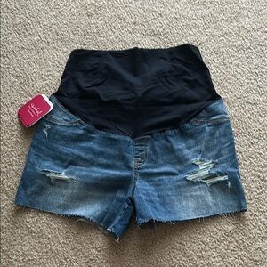 Isabel Maternity Crossover Panel Denim Cutoff Shorts